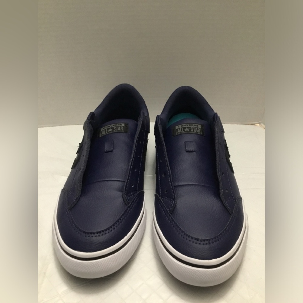 Converse Men's Navy Leather Slip-On Sneakers with White Sole